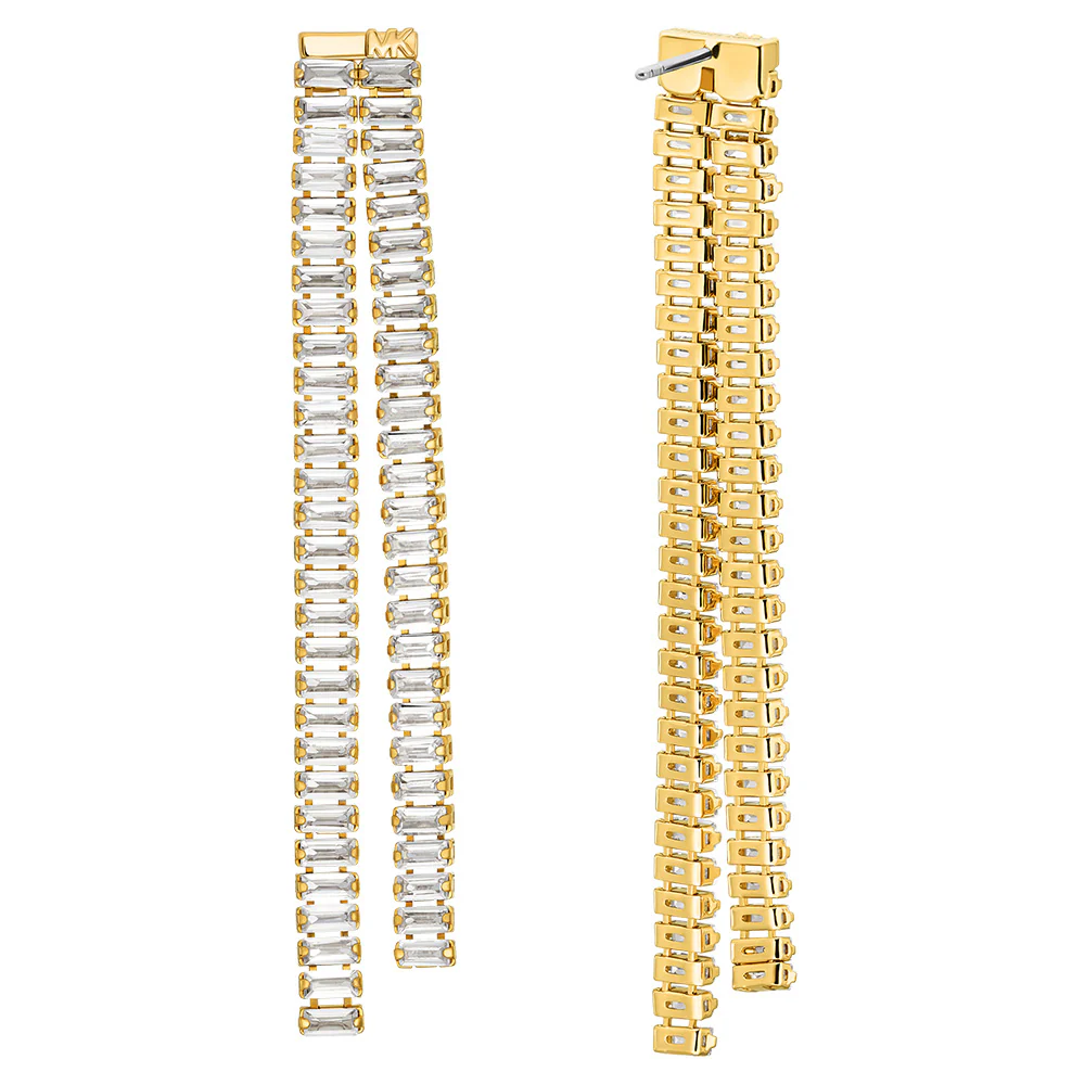 Michael Kors Gold Plated Brass Zirconia Baguette Drop Statement Earrings - Image 2