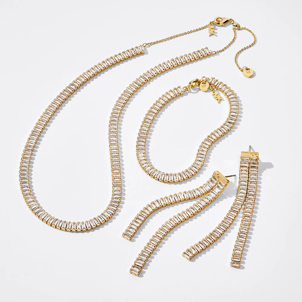 Michael Kors Gold Plated Brass Zirconia Baguette Drop Statement Earrings - Image 4