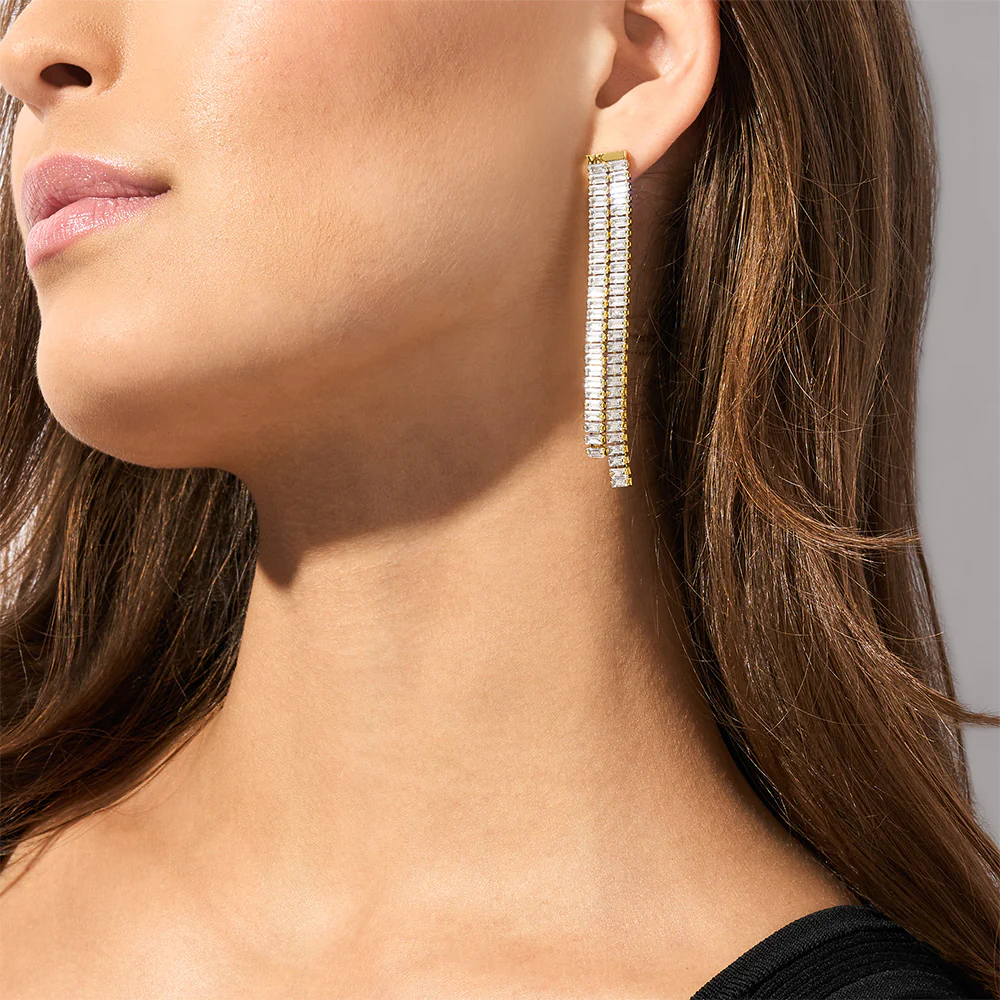 Michael Kors Gold Plated Brass Zirconia Baguette Drop Statement Earrings - Image 5