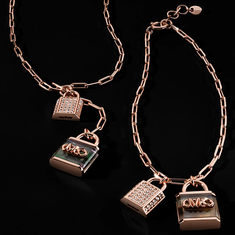 Michael Kors Rose Gold Plated Sterling Silver Pave And Grey Mother Of Pearl Locks On Bracelet - Image 2