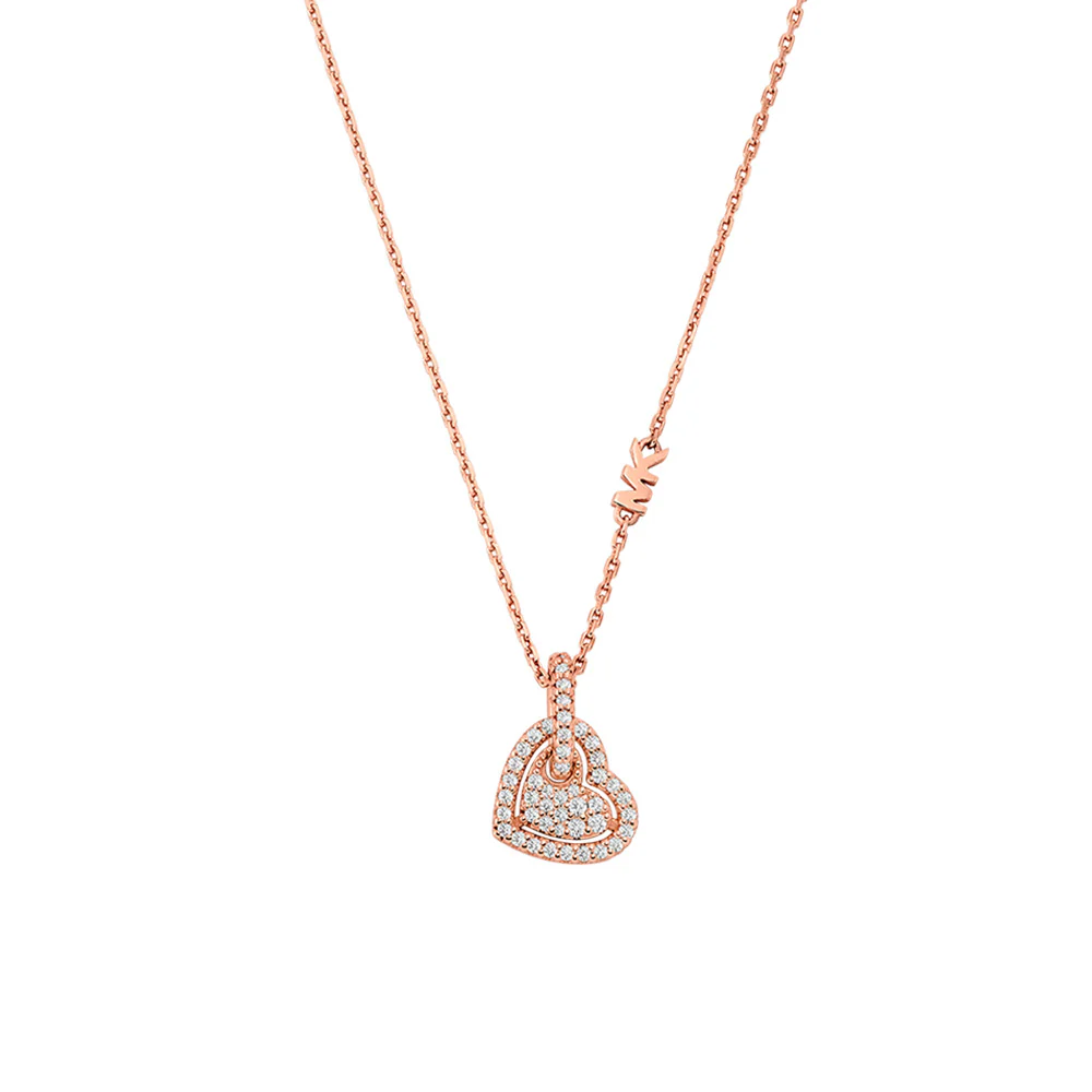 Michael Kors Rose Gold Plated Sterling Silver Pave Heart Pendant On Chain - Image 2
