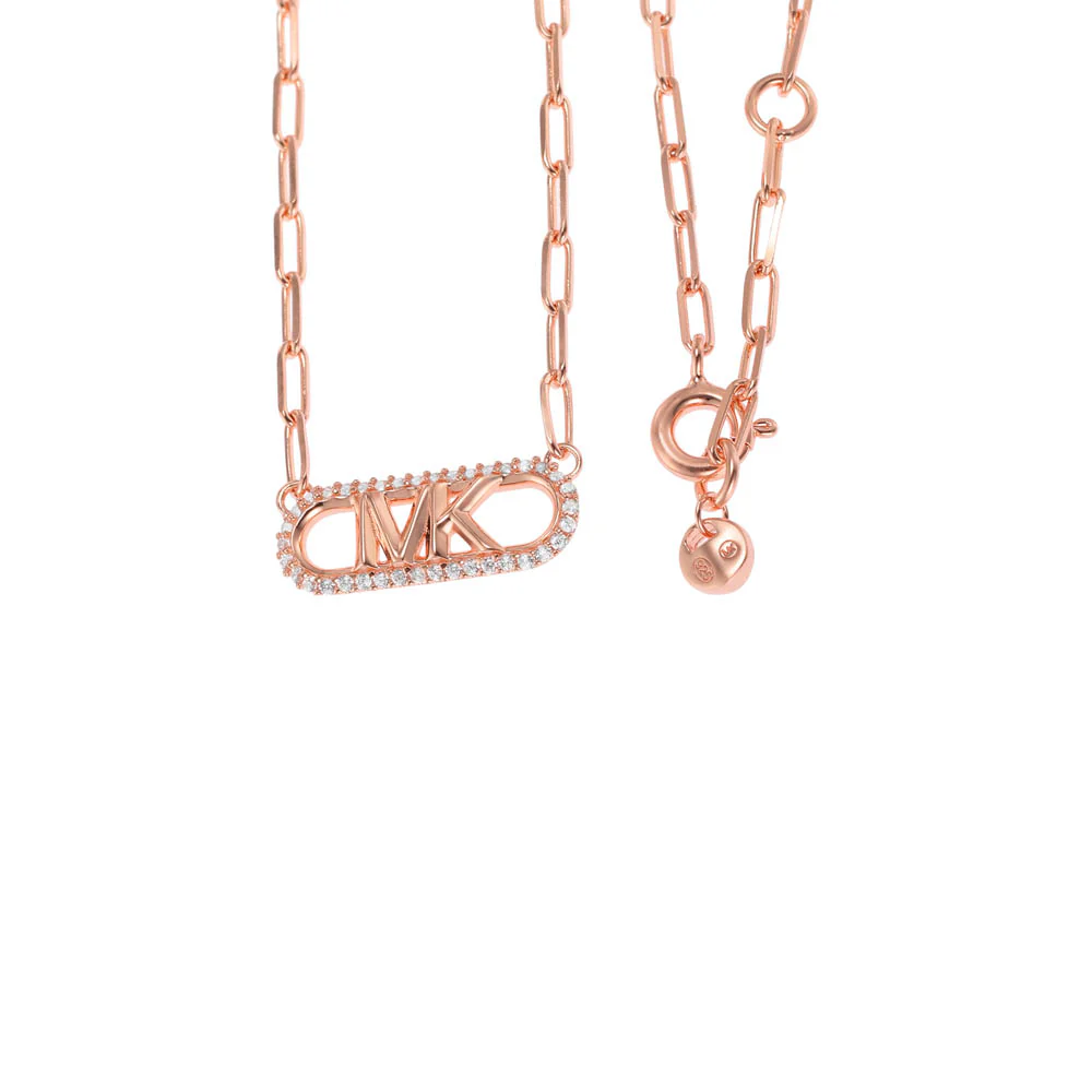 Michael Kors Rose Gold Plated Sterling Silver Premium Pave Empire Link Pendant with Chain - Image 2