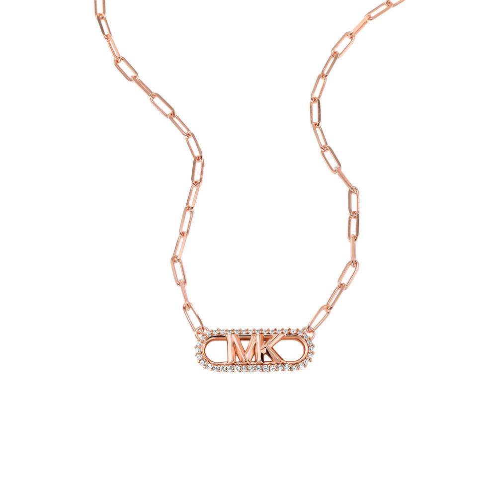 Michael Kors Rose Gold Plated Sterling Silver Premium Pave Empire Link Pendant with Chain - Image 3
