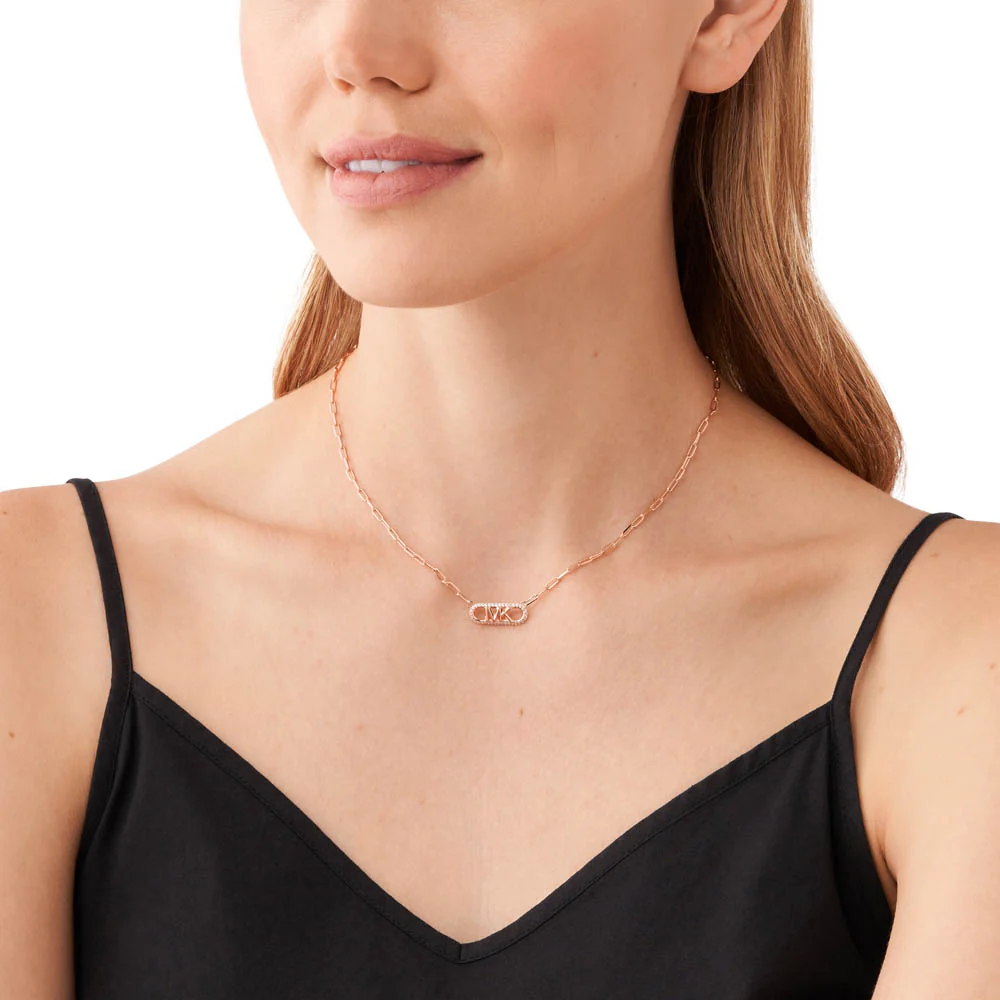 Michael Kors Rose Gold Plated Sterling Silver Premium Pave Empire Link Pendant with Chain - Image 5