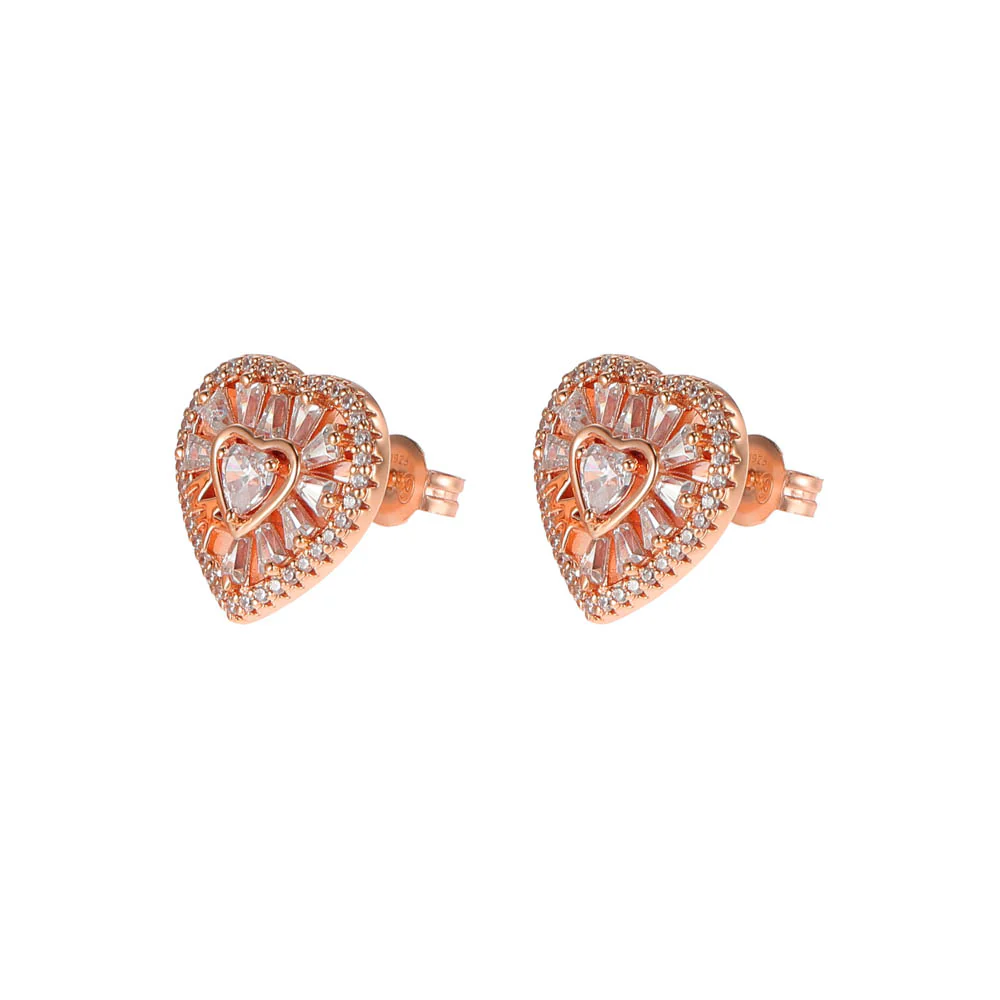 Michael Kors Rose Gold Plated Tapered Baguette CZ Heart Stud Earrings - Image 3