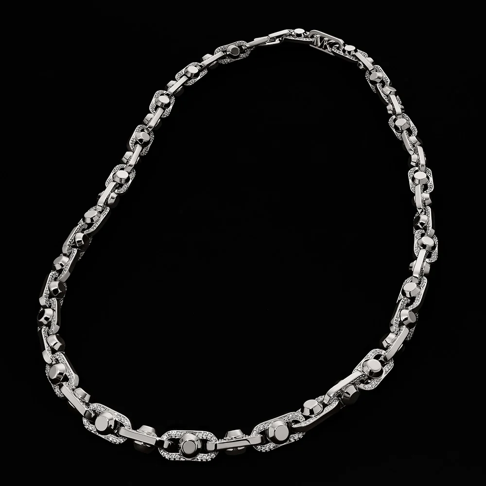 Michael Kors Silver Plated Brass Astor Link Pave 16" Chain - Image 3