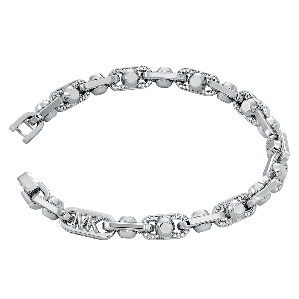 Michael Kors Silver Plated Brass Astor Link Pave 7.5" Bracelet - Image 2