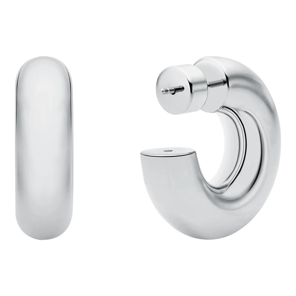 Michael Kors Silver Plated Brass Chunky Platinum Hoop Earrings - Image 2