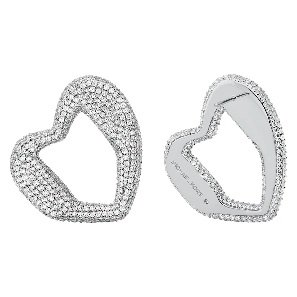 Michael Kors Silver Plated Brass Pave Curb Heart Stud Earrings - Image 2