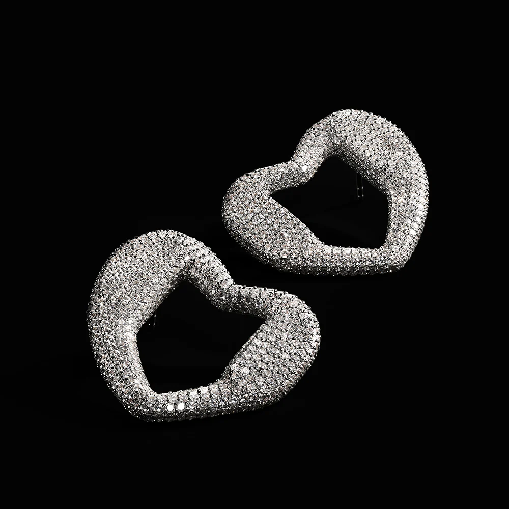 Michael Kors Silver Plated Brass Pave Curb Heart Stud Earrings - Image 3