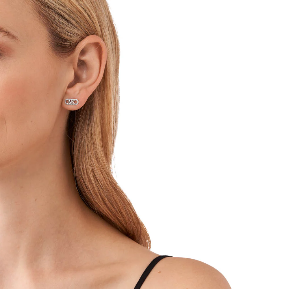 Michael Kors Sterling Silver Pave Empire Link Stud Earrings - Image 4