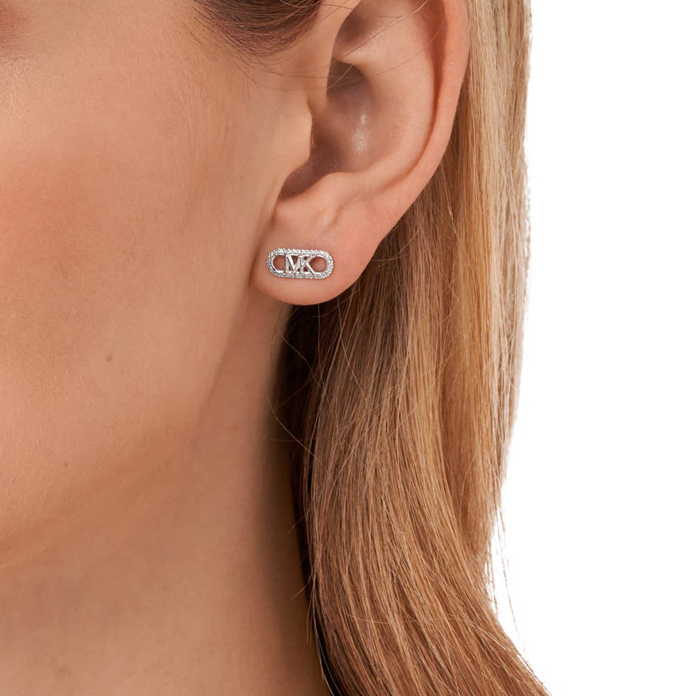 Michael Kors Sterling Silver Pave Empire Link Stud Earrings - Image 5
