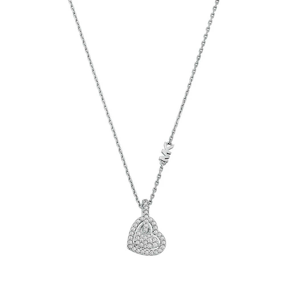 Michael Kors Sterling Silver Pave Heart Pendant On Chain - Image 2