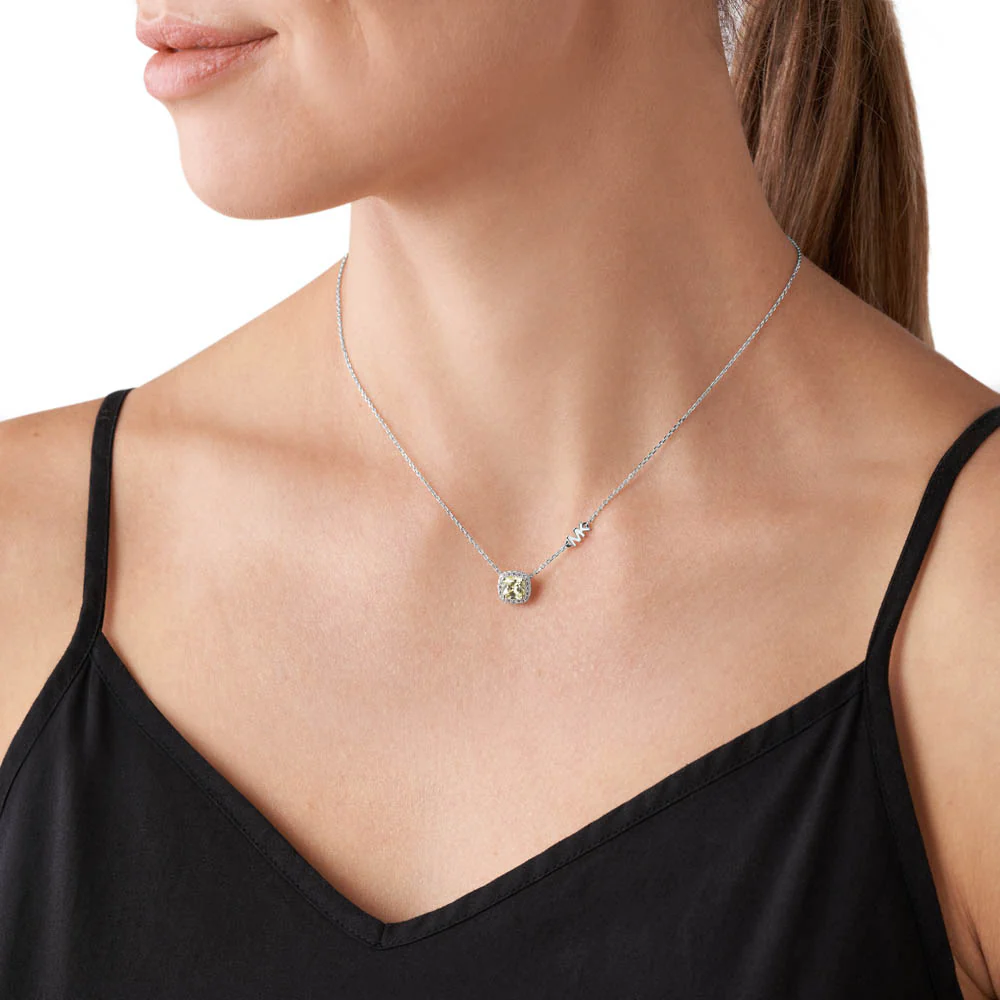 Michael Kors Sterling Silver Premium Pave Cushion Cut Pendant with Chain - Image 5