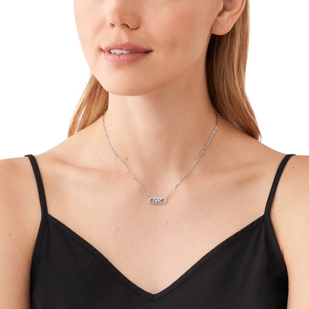 Michael Kors Sterling Silver Premium Pave Empire Link Pendant With Chain - Image 5
