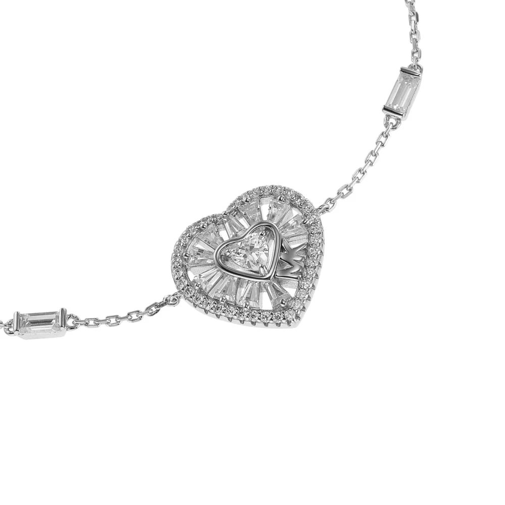 Michael Kors Sterling Silver Premium Tapered Baguette CZ Heart Bracelet - Image 2