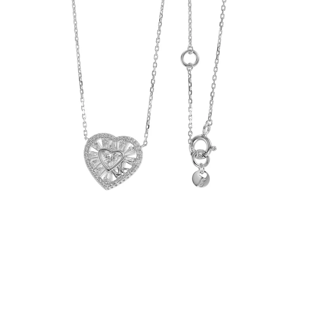 Michael Kors Sterling Silver Premium Tapered Baguette CZ Heart Pendant With Chain - Image 2
