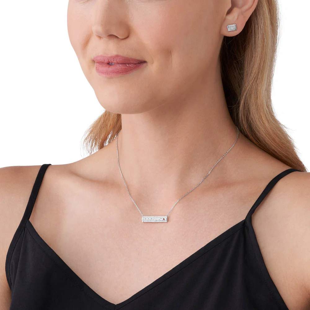 Michael Kors Sterling Silver Tapered Baguette Bar Earrings And Pendant With Chain Set - Image 5