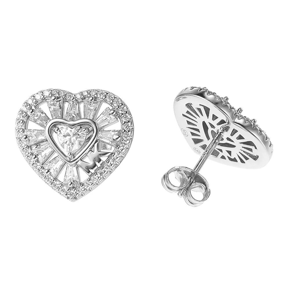 Michael Kors Sterling Silver Tapered Baguette Heart Stud Earrings - Image 2
