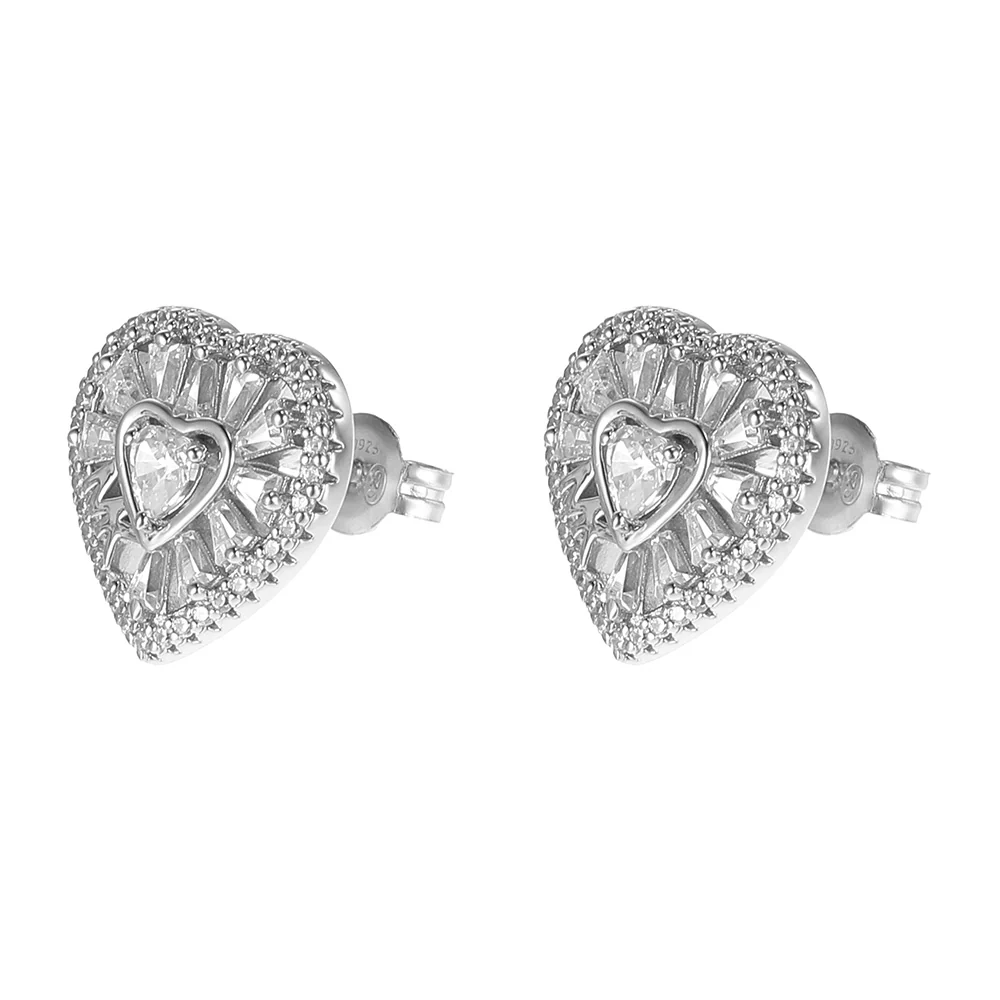 Michael Kors Sterling Silver Tapered Baguette Heart Stud Earrings - Image 3