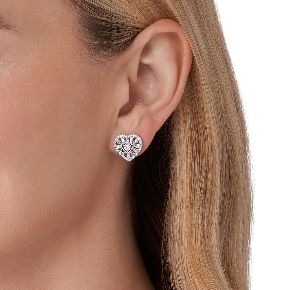 Michael Kors Sterling Silver Tapered Baguette Heart Stud Earrings - Image 4