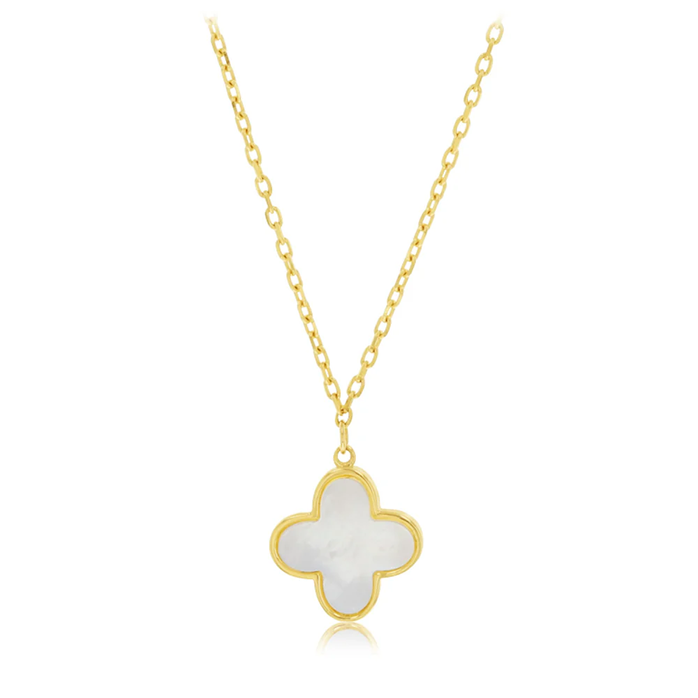 Mother of Pearl Clover on Adjustable 42-45cm Length in 9ct Yellow Gold Chain - Image 2