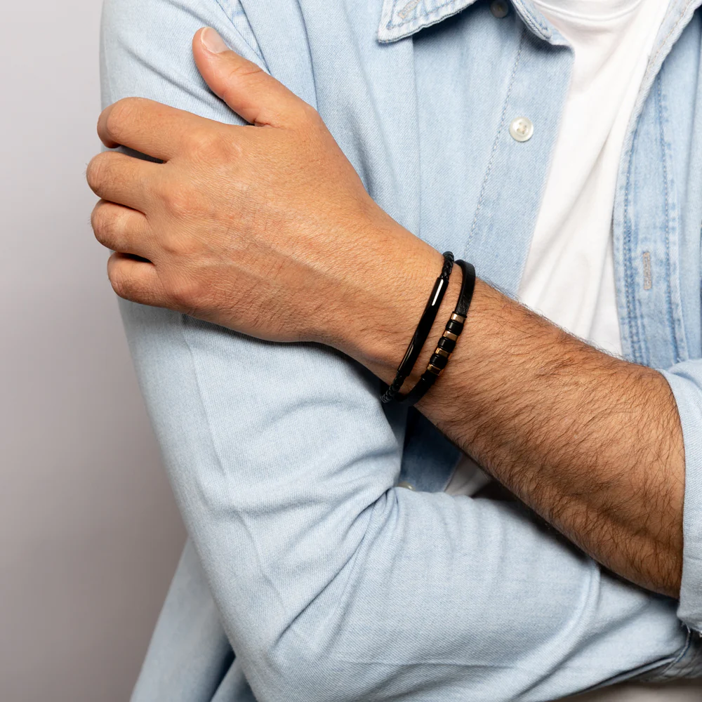 Multi-Strand Leather Bracelet with Rose Gold Accent - Image 3