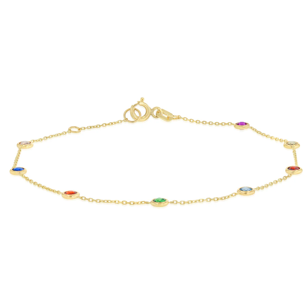 Multicolour Cubic Zirconia 18-19CM Adjustable Bracelet in 9ct Yellow Gold - Image 4