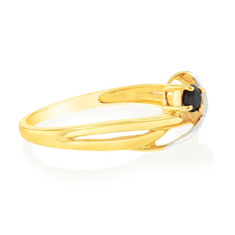 Natural 3mm Round Sapphire & Diamond Ring in 9ct Yellow Gold - Image 2
