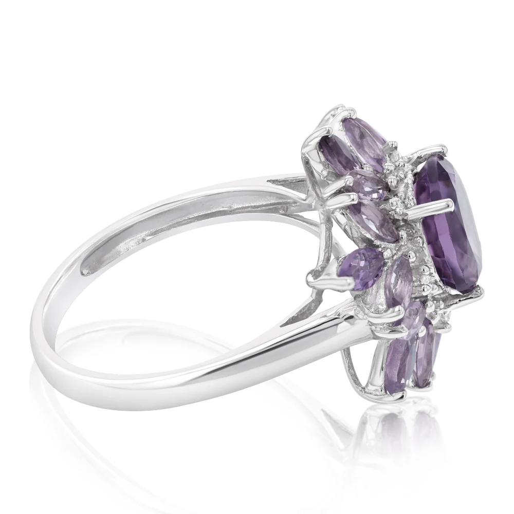 Natural Amethyst & Diamond Ring in Sterling Silver - Image 2