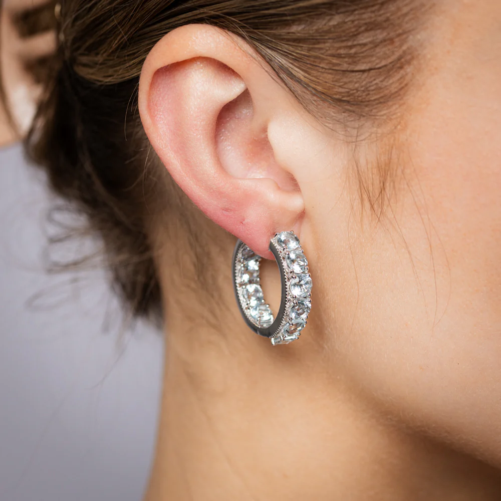 Natural Aquamarine Hoop Earrings in Sterling SIlver - Image 2