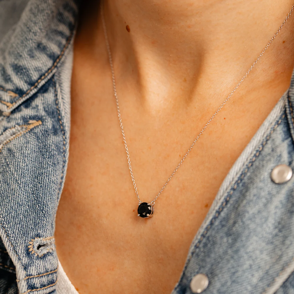 Natural Black Sapphire Pendant on 45cm Chain in Sterling Silver - Image 2