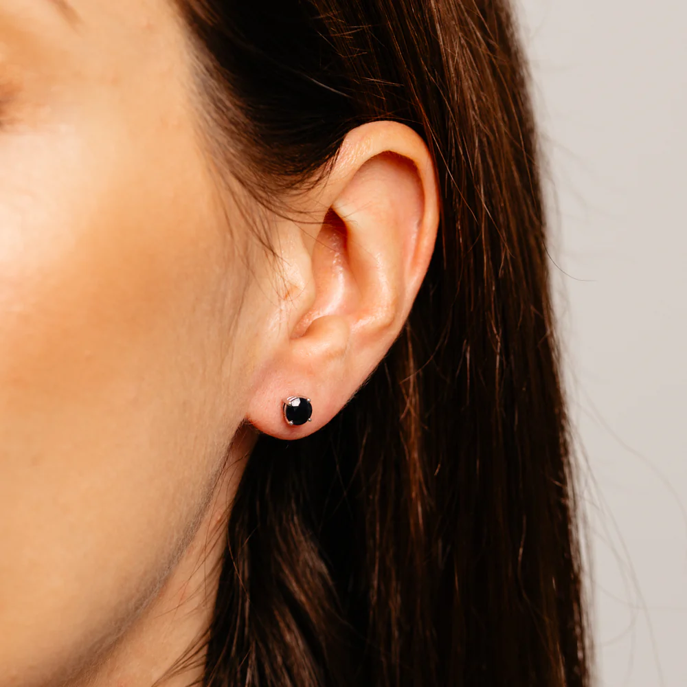 Natural Black Sapphire Stud Earrings in Sterling Silver - Image 2