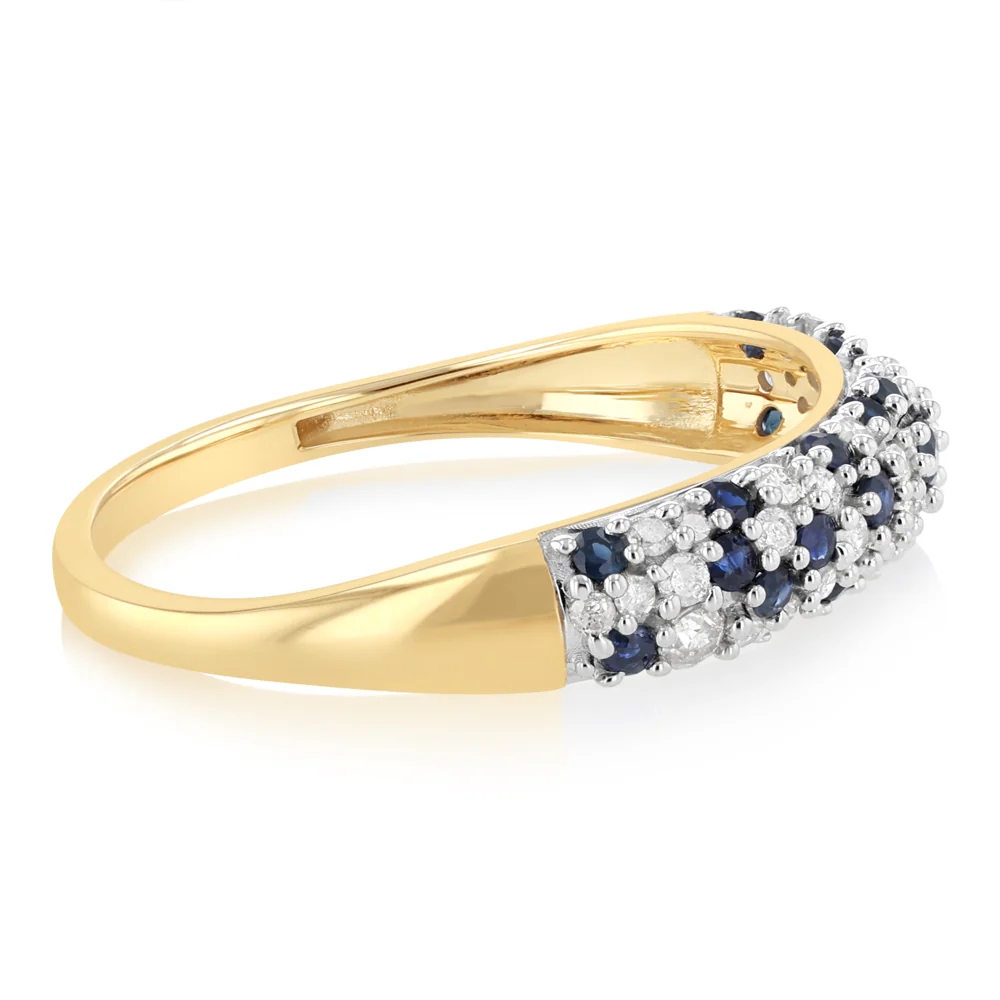Natural Blue Sapphire and 1/4 Carat Diamond Ring in 9ct Yellow Gold - Image 2