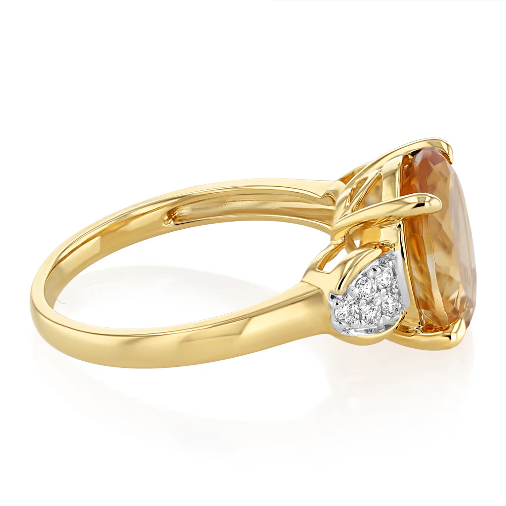 Natural Citrine and Luminesce Lab Grown Diamond Ring in 9ct Yellow Gold - Image 2