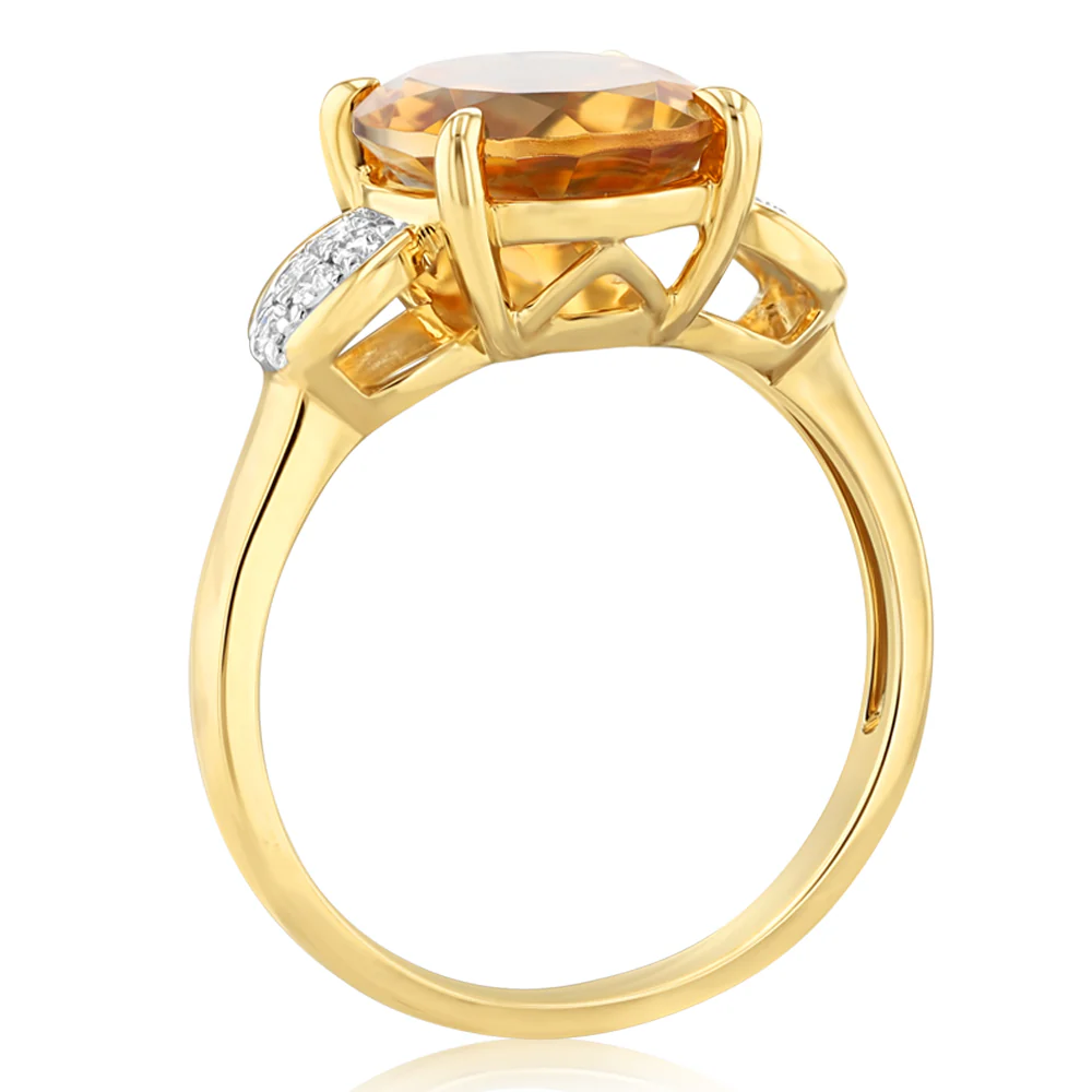 Natural Citrine and Luminesce Lab Grown Diamond Ring in 9ct Yellow Gold - Image 3