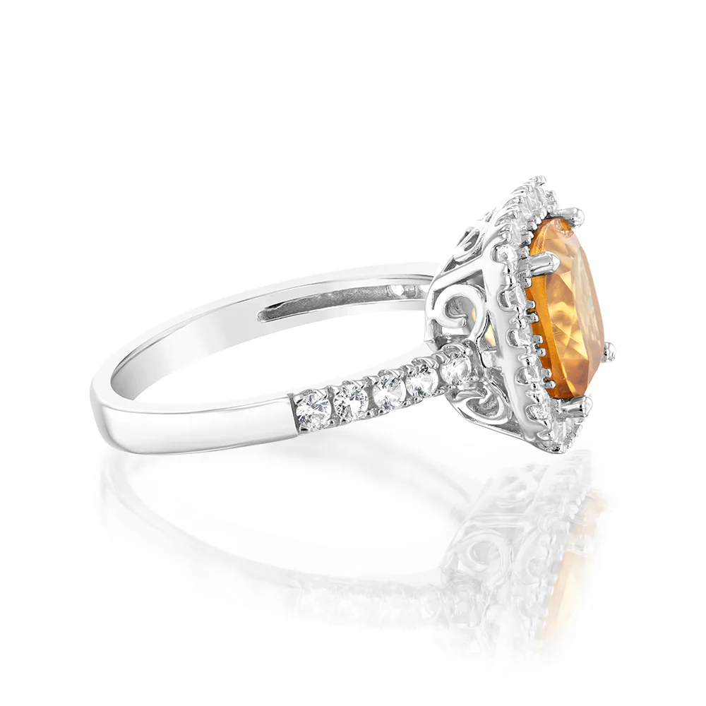 Natural Citrine & Created White Sapphire Ring Sterling Silver - Image 2