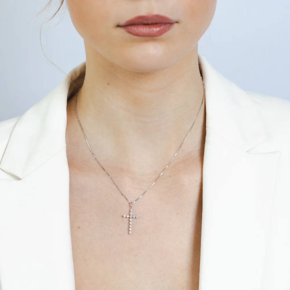 Natural Diamond Cross Pendant in Sterling Silver - Image 2
