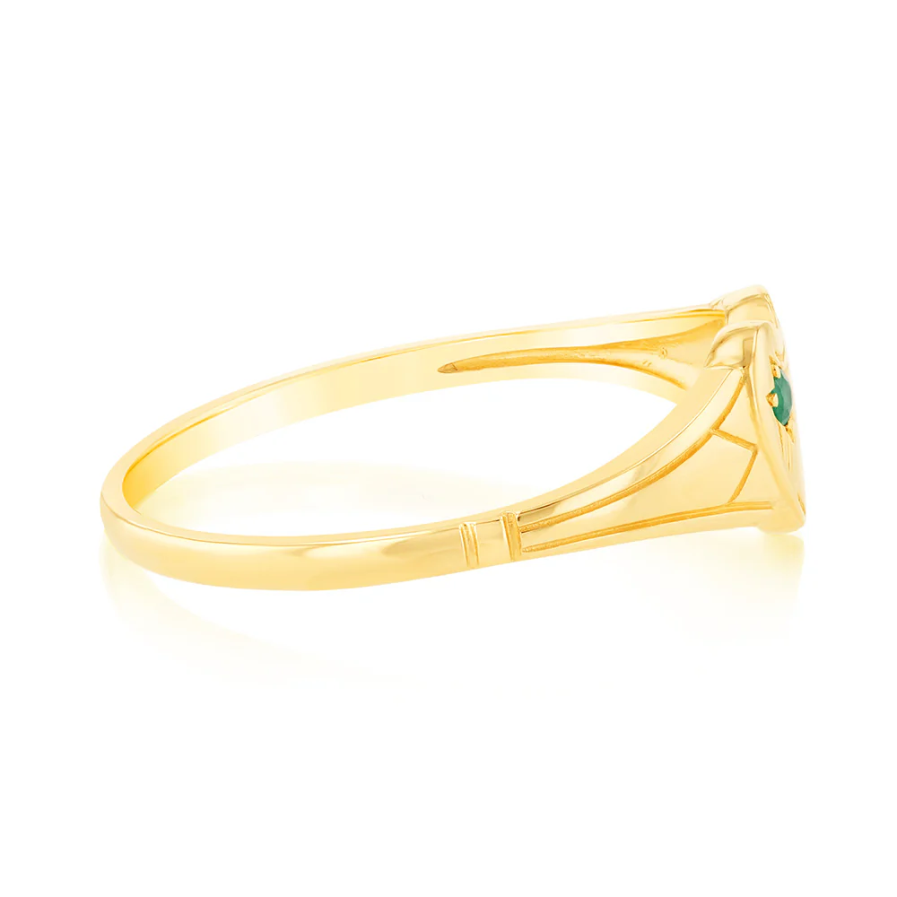 Natural Emerald Heart Signet Ring in 9ct Yellow Gold - Image 2