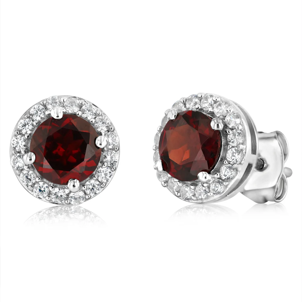 Natural Garnet and White Zirconia Earring and Pendant Set on Chain in Sterling Silver - Image 3