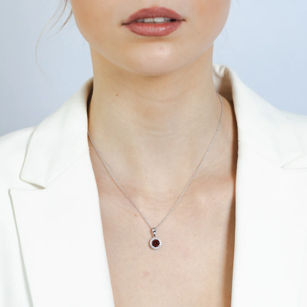 Natural Garnet and White Zirconia Earring and Pendant Set on Chain in Sterling Silver - Image 4