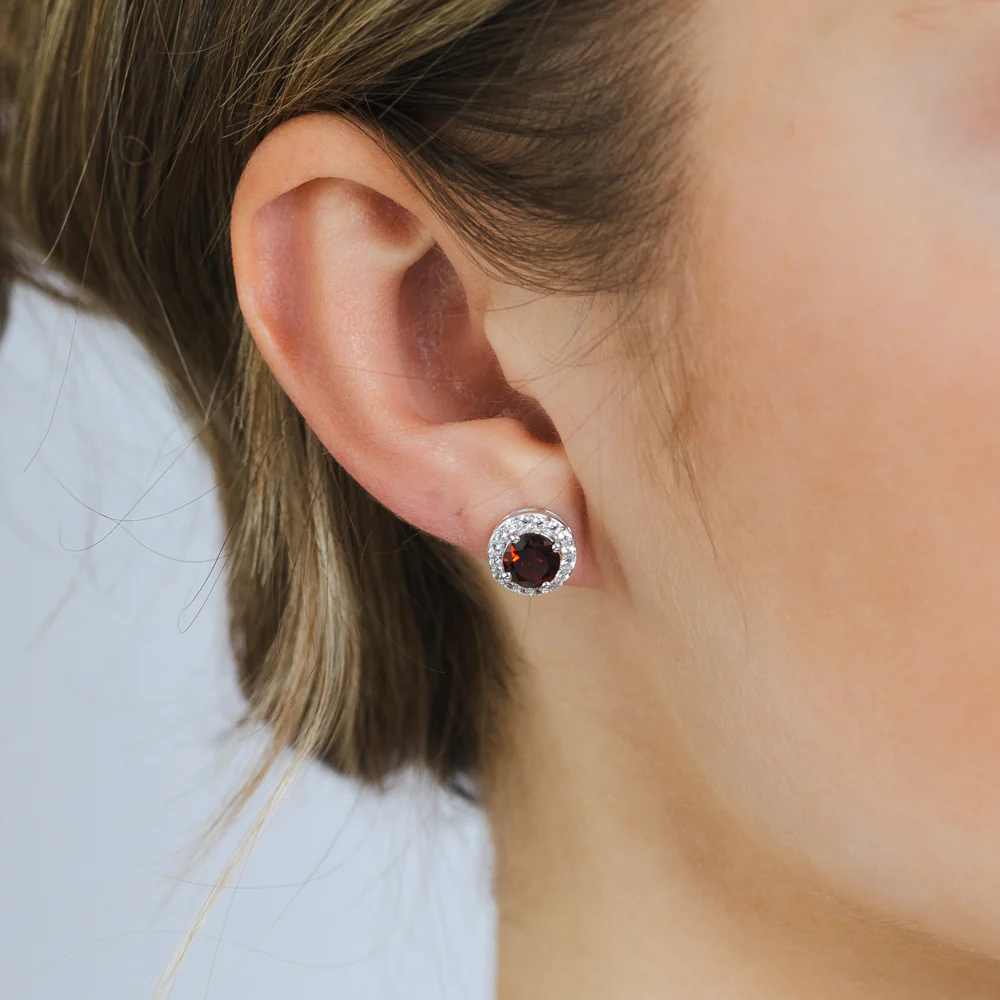 Natural Garnet and White Zirconia Earring and Pendant Set on Chain in Sterling Silver - Image 5