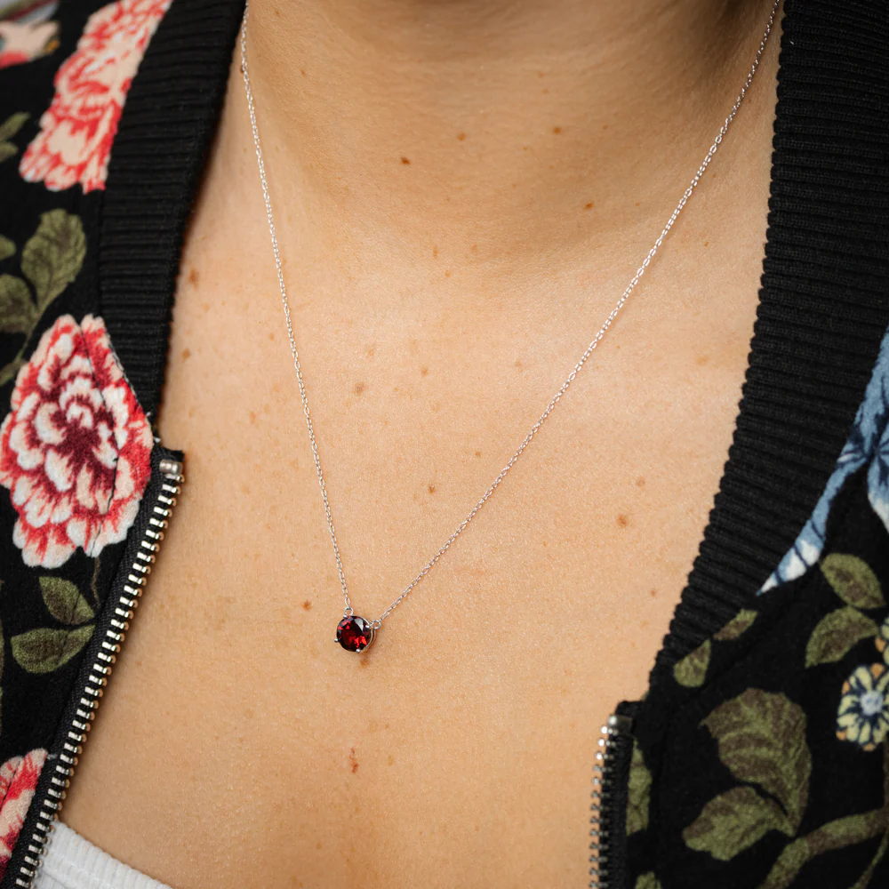 Natural Garnet Pendant with 45cm Chain in Sterling SIlver - Image 2
