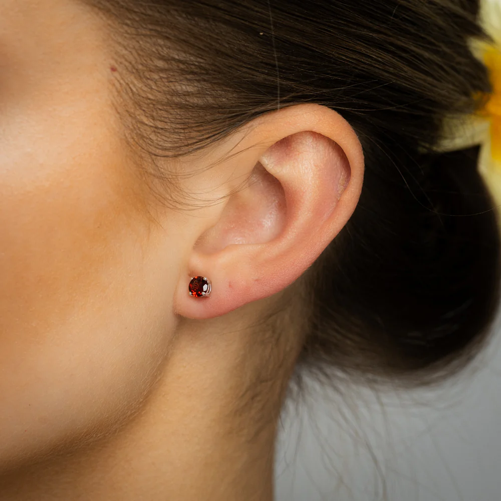 Natural Garnet Stud Earrings in Sterling Silver - Image 2