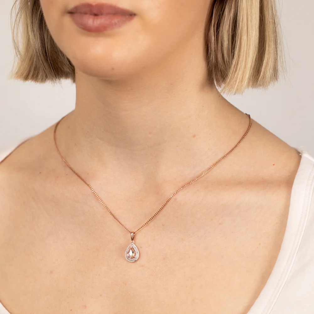 Natural Morganite 8x5mm Pear Shaped Diamond pendant in 9ct Rose Gold - Image 2