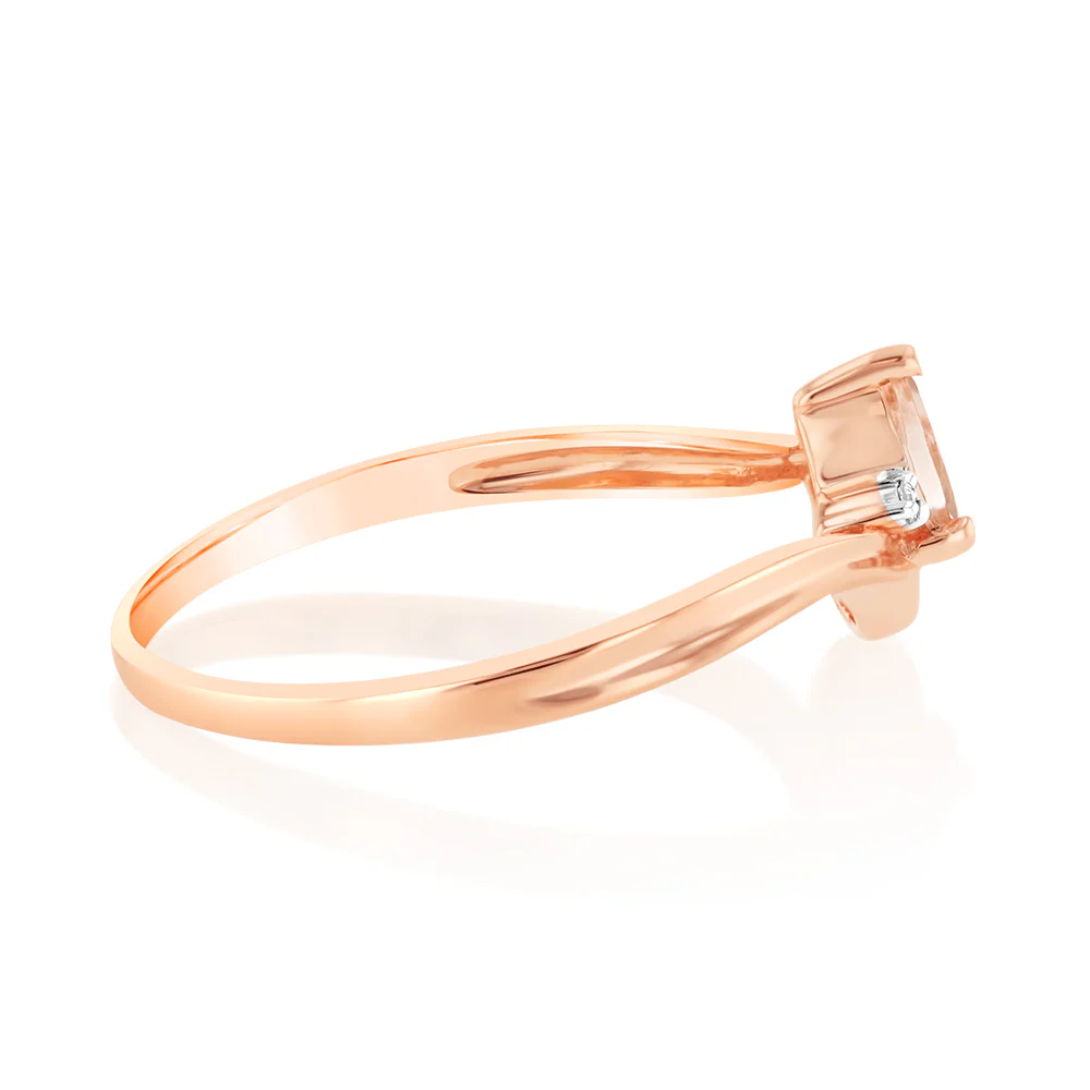 Natural Morganite and Diamond Pear Shaped Ring in 9ct Rose Gold - Image 2