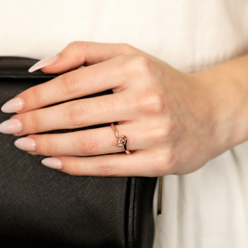Natural Morganite and Diamond Pear Shaped Ring in 9ct Rose Gold - Image 3