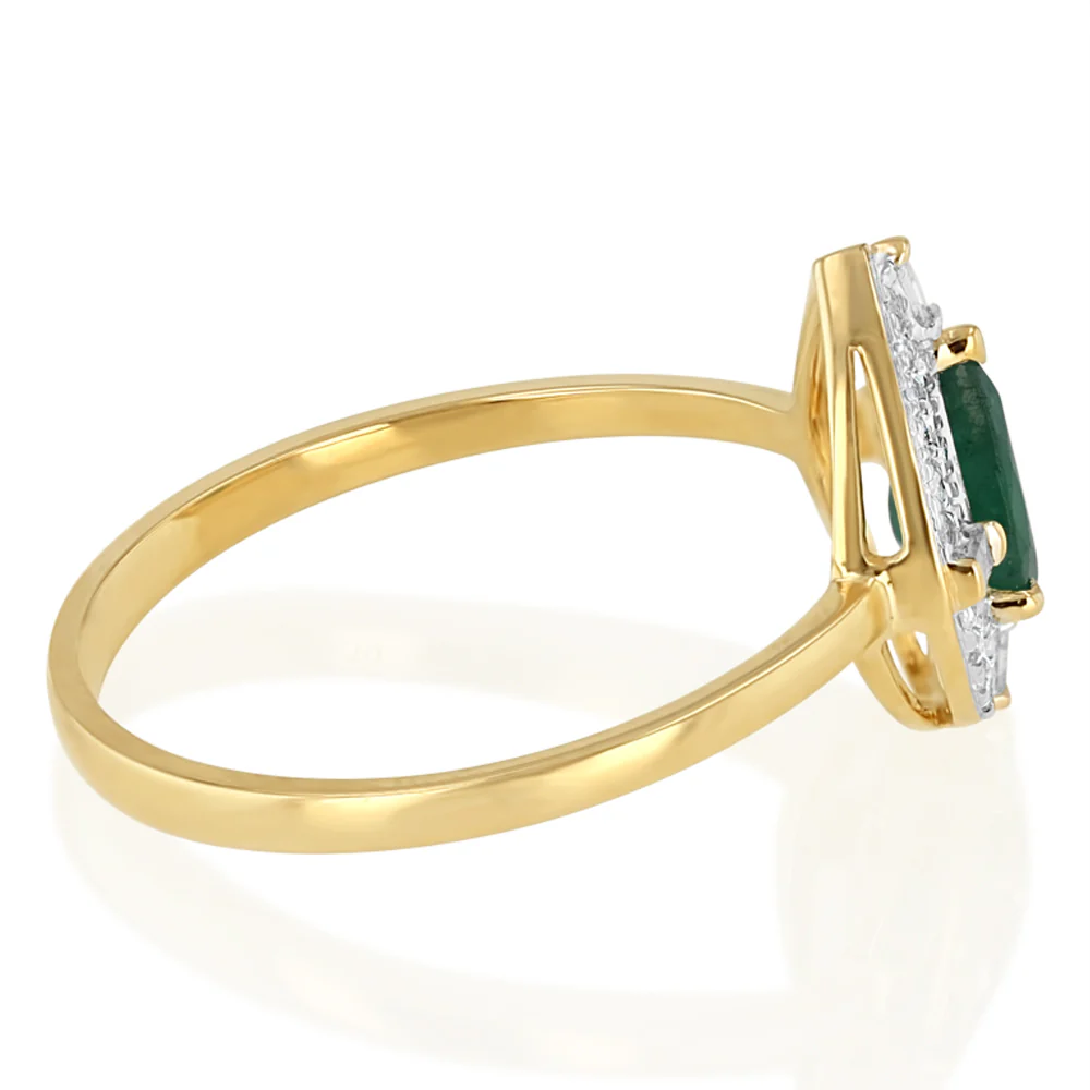 Natural Pear Emerald and Diamond Halo Ring in 9ct Yellow Gold - Image 2