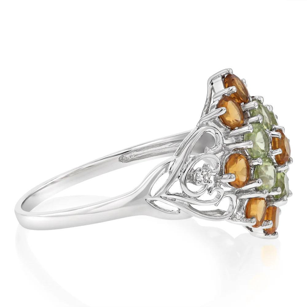 Natural Peridot, Citrine & Diamond Ring in Sterling Silver - Image 2