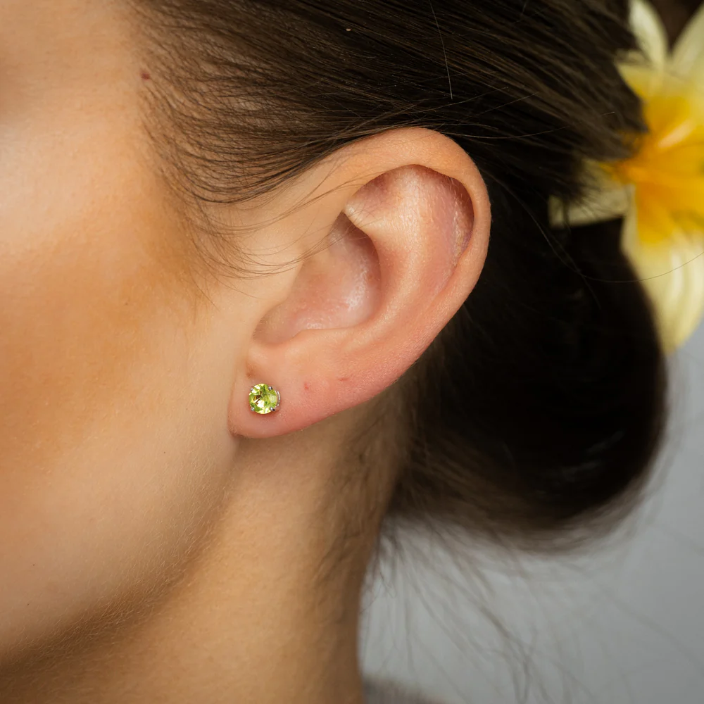 Natural Peridot Stud Earrings in Sterling Silver - Image 2